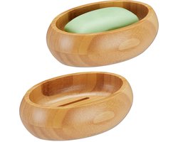 2x zeepbakje bamboe - zeephouder badkamer - zeepschaaltje - wastafel accessoire