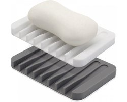 2x Zeepbakje - Siliconen Zeep Bakje - Handzeep - Zeephouder Met Afvoer - Badkamer Accessoires - Zeephouder - Zeep Mat - Zeeprekje - Zeepdoos - Douche - Duurzaam - Grijs En Wit