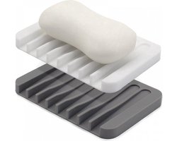 2x Zeepbakje - Siliconen Zeep Bakje - Handzeep - Zeephouder Met Afvoer - Badkamer Accessoires - Zeephouder - Zeep Mat - Zeeprekje - Zeepdoos - Douche - Duurzaam - Grijs En Wit