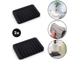 2x Zeepbakje - Siliconen Zeep Bakje - Zeephouder Met Afvoer - Zeephouder - Zeep Mat - Zeeprekje - Zeepdoos - Douche - Duurzaam – Zwart