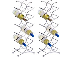 2x Zilver wijnflessen rek/wijnrekken staand voor 12 flessen 67 cm - Zeller - Keukenbenodigdheden - Woonaccessoires/decoratie - Wijnflesrekken/wijnflessenrekken/wijnrekken - Rek/houder voor wijnflessen