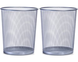 2x Zilveren prullenbakjes/vuilnisbakjes rond van draadmetaal/mesh 29 x 35 cm - Zeller - Kantoorbenodigdheden - Bureau-accessoires - Vuilnisbakken/Prullenbakken/Afvalbakken - Mesh kantoor/bureau benodigdheden