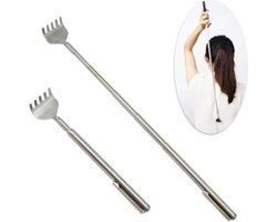 *** 2x Zilverkleurige uitschuifbare rugkrabbers - Ruggenkrabbers zilver 2 stuks - Ontspan en verlicht jeuk - Massage Tool - Rug- en Voetkrabber - met Heble® ***