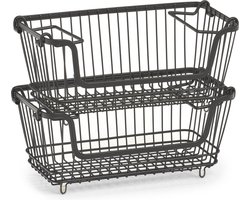 2x Zwarte opberg/opruim mandjes stapelbaar 32 cm - Zeller - Huishouding - Opbergen/opruimen - Opbergmanden/opruimmanden - Manden voor in de kast