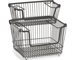 2x Zwarte opberg/opruim mandjes stapelbaar 32 en 33 cm - Zeller - Huishouding - Opbergen/opruimen - Opbergmanden/opruimmanden - Manden voor in de kast
