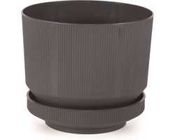 3 antraciet luxe sierpotten 6L bloempotten donker grijs 23x19cm afwatering en schaal incl