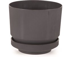 3 antraciet luxe sierpotten 6L bloempotten donker grijs 23x19cm afwatering en schaal incl