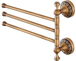 3-armige retro handdoekhouder van messing voor wandmontage - vintage badhanddoekhouder