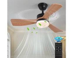 3 Blad Plafondventilator - Moderne LED Ventilator Lamp - 6 Snelheden - Hoogte Verstelbaar - Afstandsbediening - 90 cm - Bruin - Woonkamerlamp