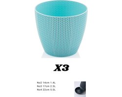 3 bloempotten - blauw gehaakt - Serinova kruidenpotten - sierpotten 17cm - sky blue