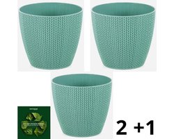 3 bloempotten - groen - 14cm gehaakt - Serinova - kruidenpotten - smartpotten met ingewerkte opvangschaal