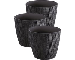 3 bloempotten - zwart - gehaakt - Serinova - kruidenpotten - smartpotten met ingewerkte opvangschaal