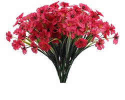 3 bundels Kunstbloem kunstbloemen, 5-kops kunstviolette bloemen, voor decoratie, hangende plantenbakken binnen en buiten, veranda, raam, 31cm,paars rood