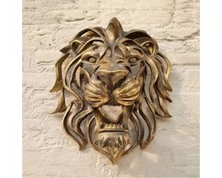 3 D Gouden Leeuw Hoofd Wanddecoratie Buiten Muur- Gemonteerde Kunst Sculptuur Hars Leeuw Hoofd- Kunst Decoratie - Muurbeeld Loyale Uitdrukking-Luxe Decor Keuken Muur Slaapkamer- Skull Leeuw - Leeuwenkop - Wanddecoratie Woonkamer - Dierenhoofd - 30 cm