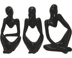 3-delig abstract denkerbeeldje sculptuur in ornamenten denkerbeeldje set voor het decoreren van een woning kantoor plank tafel (zwart)