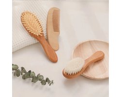 3-Delig Babyborstel Set - Houten massageborstel en Kam - Baby en Peuter