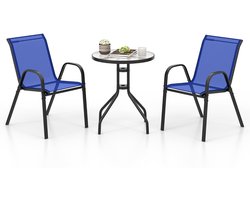 3-delig Balkonmeubelset Bistrotafel met 2 Stapelbare Stoelen Bistroset Balkonset Tuinset Blauw