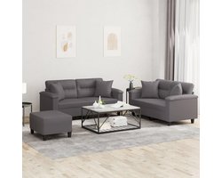 3-delig bankstel met kussen grijs kunstleer duurzaam kunstleer bankstel met bekleding voor woonkamer