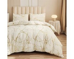 3-delig beddengoed 220 x 240 cm witgoud marmer glitterpatroon beddengoedsets geborsteld microvezel zacht omkeerbaar luxe dekbedovertrek met ritssluiting en 2 kussenslopen 80 x 80 cm