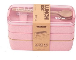 3-delig Bento Lunchbox Lunchtrommel met Bestek | Luchtdicht Lekvrij L18.5*B11.4*H8.2 CM 900ML | Magnetron- en Vaatwasserbestendig - ROZE MS-37