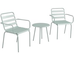 3-delig Bistroset voor Balkon en Terras - Inclusief Stapelbare Stoelen en Couchtafel - Groen Staal