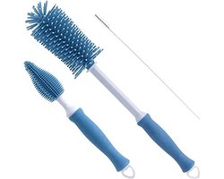 3-Delig Flessenborstel Blauw - Flessenreiniger - BPA vrij - Siliconen Flesvoedingsaccessoires