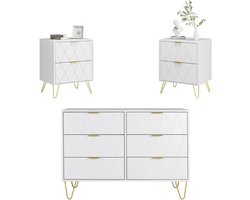 3-delig Slaapkamer Meubelset - Ladekasten Nachtkastjes - Opbergen Woonkamer - Scandinavisch Design - 100x34x73cm - Wit