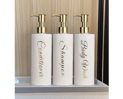 3-delige 500ml Elegante Witte Dispenser Set met Gouden Labels - BPA-vrij Plastic