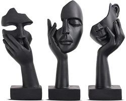 3-delige abstracte denker gezichten beeldjes set van hars, zwart gouden sculptuur, hoogte 15 cm, decoratie voor woonkamer, slaapkamer en kantoor, cadeau voor kunstliefhebbers