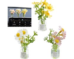 3-delige Auto Decoratie Set met Mini Kunstbloemen, Schattige Accessoires voor Dashboard, Ventilatie en Achteruitkijkspiegel, Ideaal voor Kantoor en Bureau Decoratie