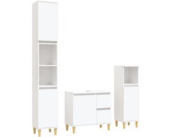 3-delige Badkamerkastenset | Opbergkast bewerkt hout wit