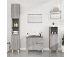 3-delige Badkamermeubelset | Opbergkast bewerkt hout grijs sonoma eikenkleur
