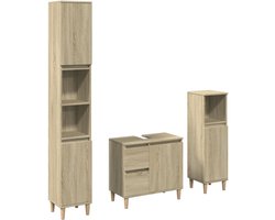 3-delige Badkamermeubelset | Opbergkast bewerkt hout sonoma eikenkleurig