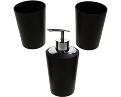 3-delige badkamerset MARTA Zwart: 1 zeepdispenser & 2 bekers – 2x 24201 & 1x 24202