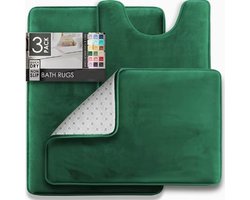 3-delige Badmatten Set – Antislip & Sneldrogend – Geheugenschuim Comfort – Voor Toilet, Douche & Badkamer – Groen