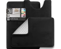 3-delige Badmatten Set – Antislip & Sneldrogend – Geheugenschuim Comfort – Voor Toilet, Douche & Badkamer – Zwart
