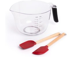 3-delige bakset met 2x mini berkenhouten en siliconen spatels en 1x antislip mengkom met handvat, 1,9 liter