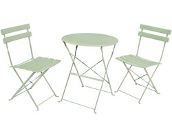 3-delige Balkonmeubelen ORION / Tuinmeubelset / Groene / Balkonset Bistrotafel en 2 Stoelen Inklapbare van Metaal / Tuinmeubelset / Ronde Tafelblad Ø 60 cm