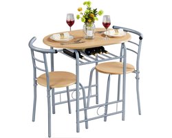 3-delige balkonmeubelen, tuinmeubelen, balkonset van hout, tuinset met 1 tafel en 2 stoelen, balkontafel, 80 x 53 x 73,5 cm, natuurlijke houtkleur