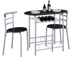 3-delige balkonmeubels, tuinmeubelen, balkonset van hout, tuinset met 1 tafel en 2 stoelen, balkontafel, 90 x 53 x 73,5 cm, zwart