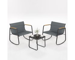 3-delige Balkonmeubelset – Grijze Loungeset met 2 Schommelstoelen en Bijzettafel, Compact Tuinmeubel voor Balkon, Terras of Zwembad