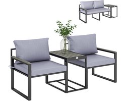 3-delige balkonset: 2 fauteuils met tafel-afneembare zit- en rugkussens-ademende grijze hoes