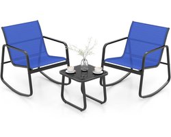 3-delige Balkonset met 2 Schommelstoelen & Tafel – Comfortabele Tuinmeubelset met Zachte Schommelbeweging – Voor Tuin, Terras & Balkon – Blauw