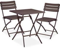 3-delige balkonset - tafel met 2 stoelen - inklapbaar - kunststof & staal - houtlook - bruin