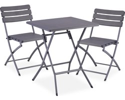 3-delige balkonset - tafel met 2 stoelen - inklapbaar - kunststof & staal - houtlook - grijs