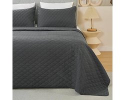 3-delige bedspreiset - licht dekentje met 2 bijpassende kussenslopen-Donkergrijs 220 x 240 cm