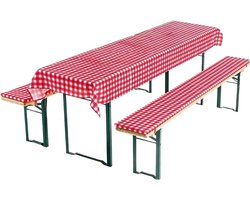 3-delige Bierbankkussenset met Tafelkleed - Rood/Wit