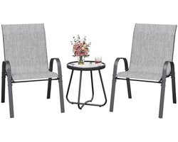3-delige Bistro Set voor Balkon met Tafel en 2 Stapelbare Tuinstoelen - Weerbestendig en Duurzaam