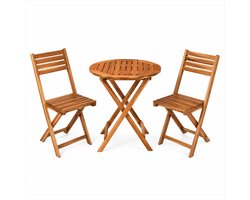 3-Delige Bistroset - Acaciahout - 2 Tuinstoelen & 1 Tuintafel Rond - Tuinset 2 persoons - Inklapbaar