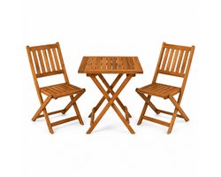 3-Delige Bistroset - Acaciahout - 2 Tuinstoelen & 1 Tuintafel Vierkant - Tuinset 2 persoons - Inklapbaar